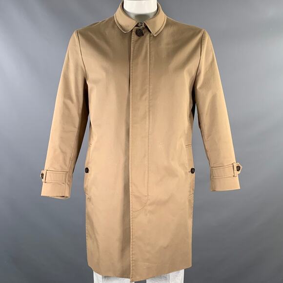 TED BAKER Size L Khaki Solid CottonPolyamide Overcoat Coat